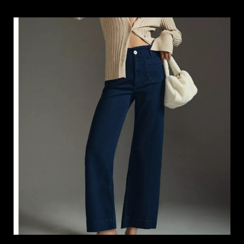 Anthropologie Dark Navy Wide-Leg Cropped Jeans